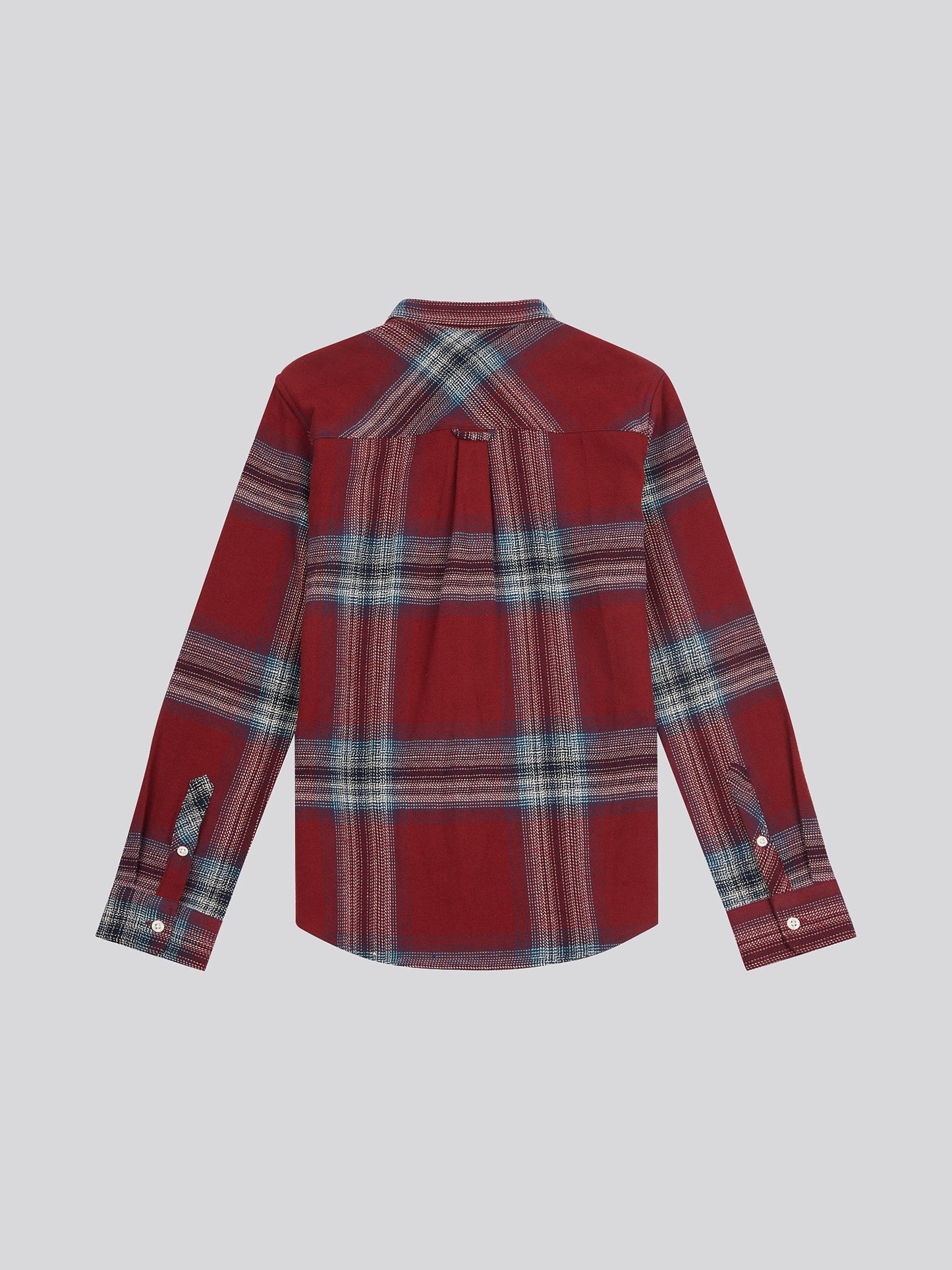 Boys Ombre Check Cotton Shirt in Tibetan Red