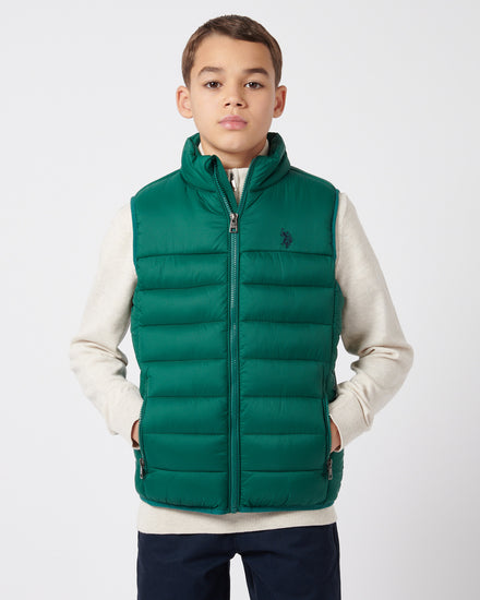 Boys Panelled Quilted Gilet in Rain Forest