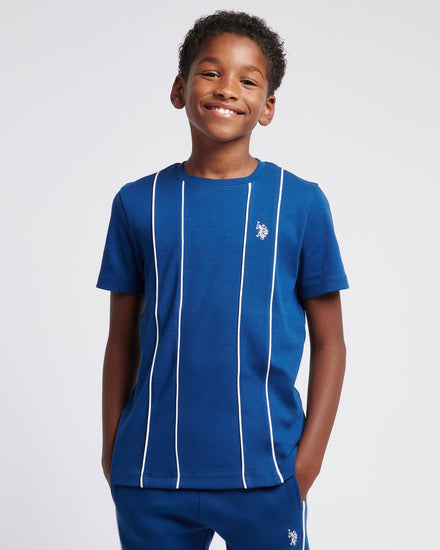 Boys Piped Interlock T-Shirt in Navy Peony