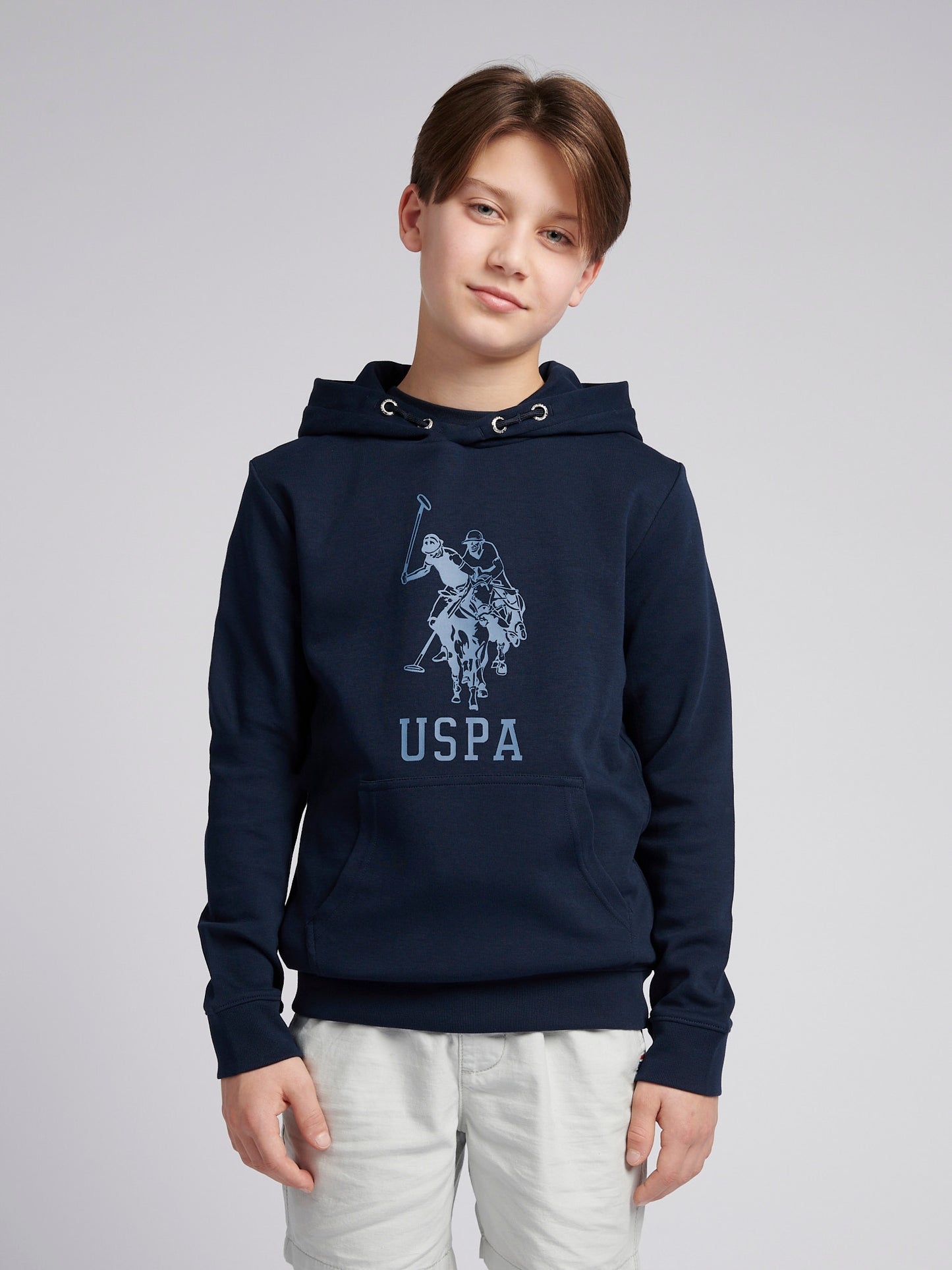 Boys Double Horsemen Statement Hoodie in Dark Sapphire Navy