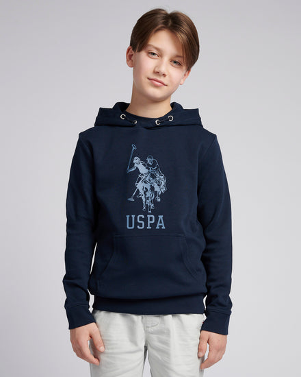 Boys Double Horsemen Statement Hoodie in Dark Sapphire Navy