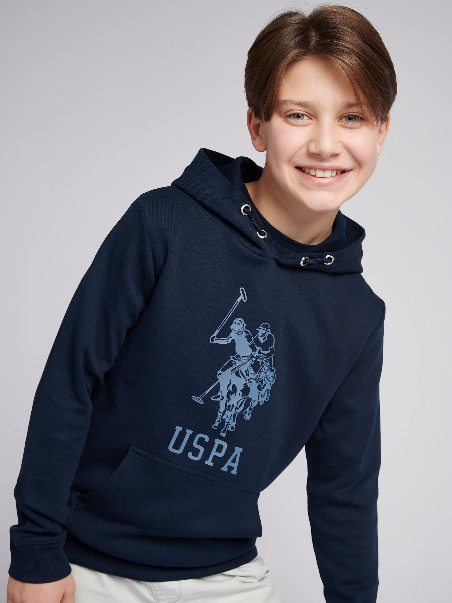 Boys Double Horsemen Statement Hoodie in Dark Sapphire Navy