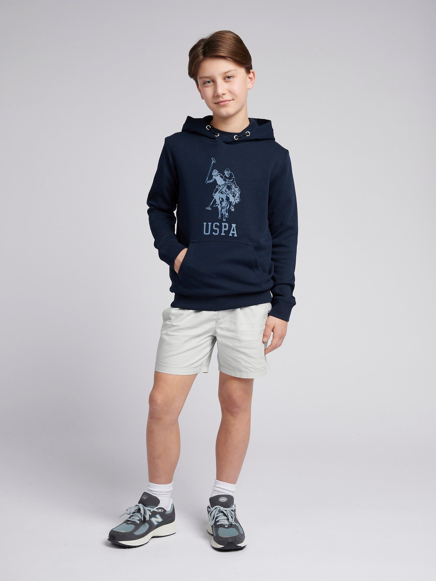 Boys Double Horsemen Statement Hoodie in Dark Sapphire Navy