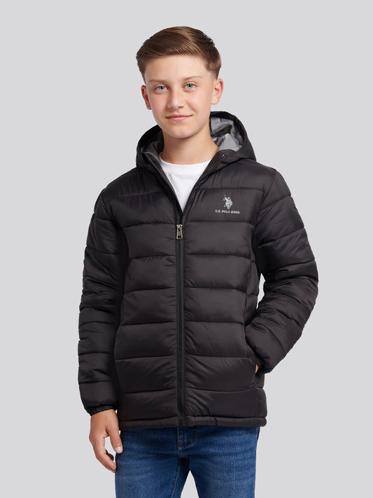 Boys Hooded Quilted Jacket in Black