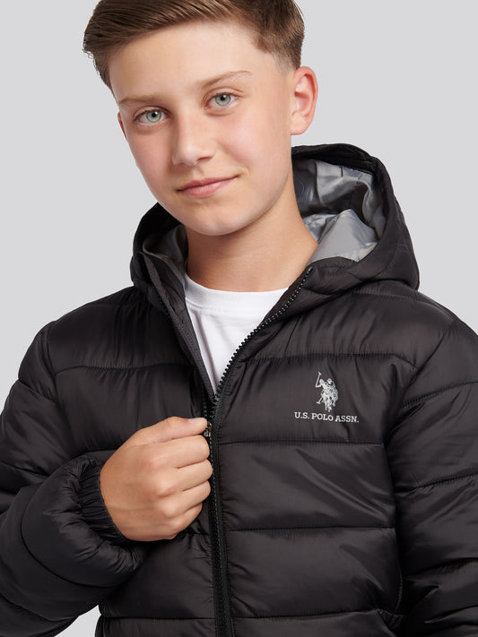 Boys Hooded Quilted Jacket in Black