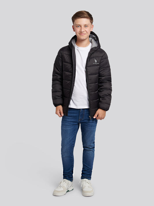 Boys Hooded Quilted Jacket in Black