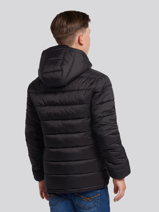 Boys Hooded Quilted Jacket in Black