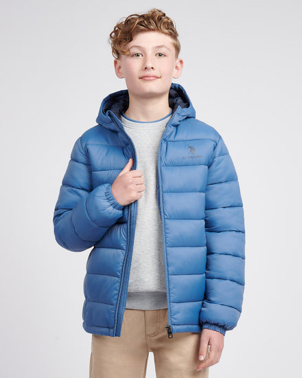 Boys Hooded Quilted Jacket in Blue Horizon