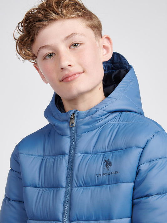 Boys Hooded Quilted Jacket in Blue Horizon