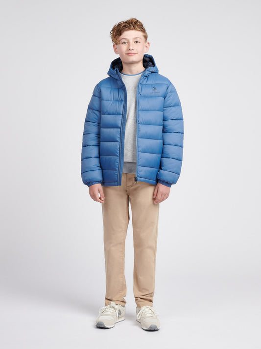 Boys Hooded Quilted Jacket in Blue Horizon