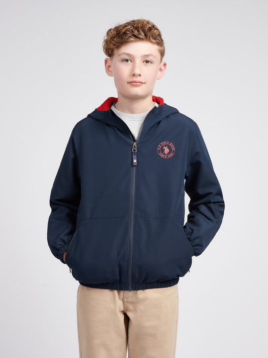 Boys Fleece Lined Windcheater in Dark Sapphire Navy / Haute Red DHM