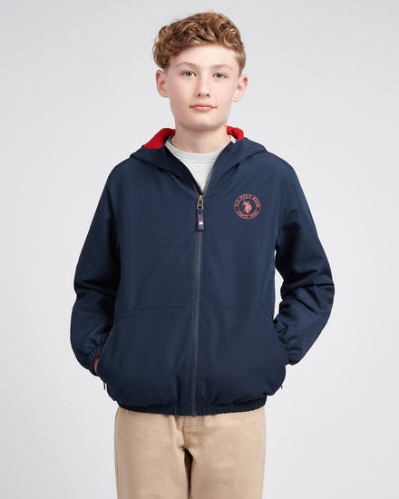 Boys Fleece Lined Windcheater in Dark Sapphire Navy / Haute Red DHM
