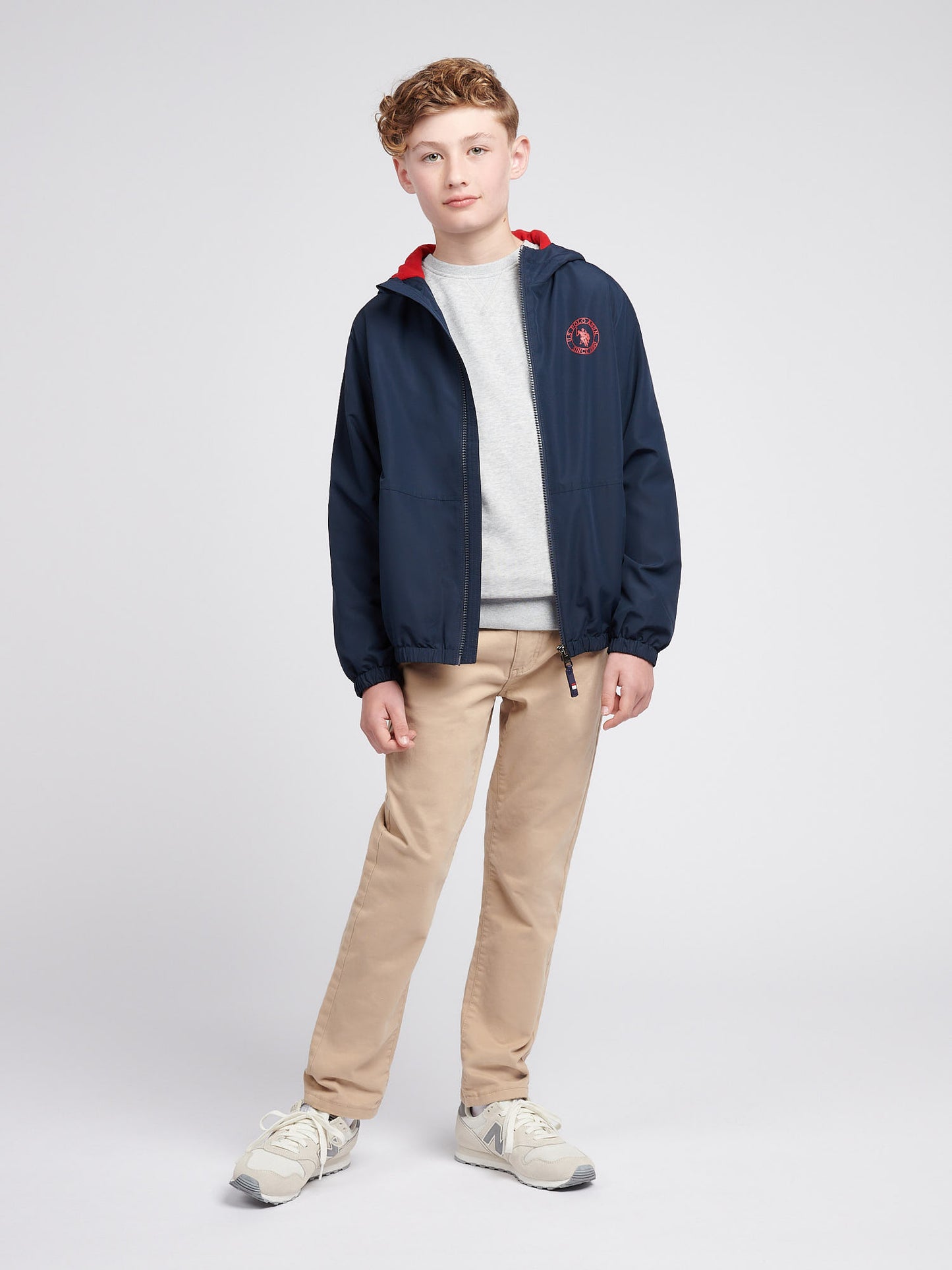 Boys Fleece Lined Windcheater in Dark Sapphire Navy / Haute Red DHM