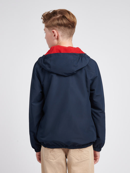 Boys Fleece Lined Windcheater in Dark Sapphire Navy / Haute Red DHM