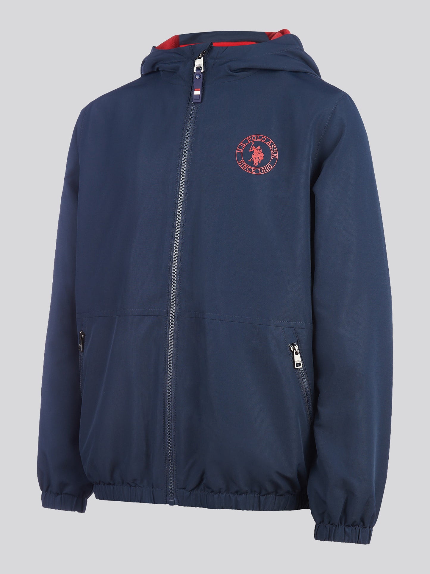 Boys Fleece Lined Windcheater in Dark Sapphire Navy / Haute Red DHM