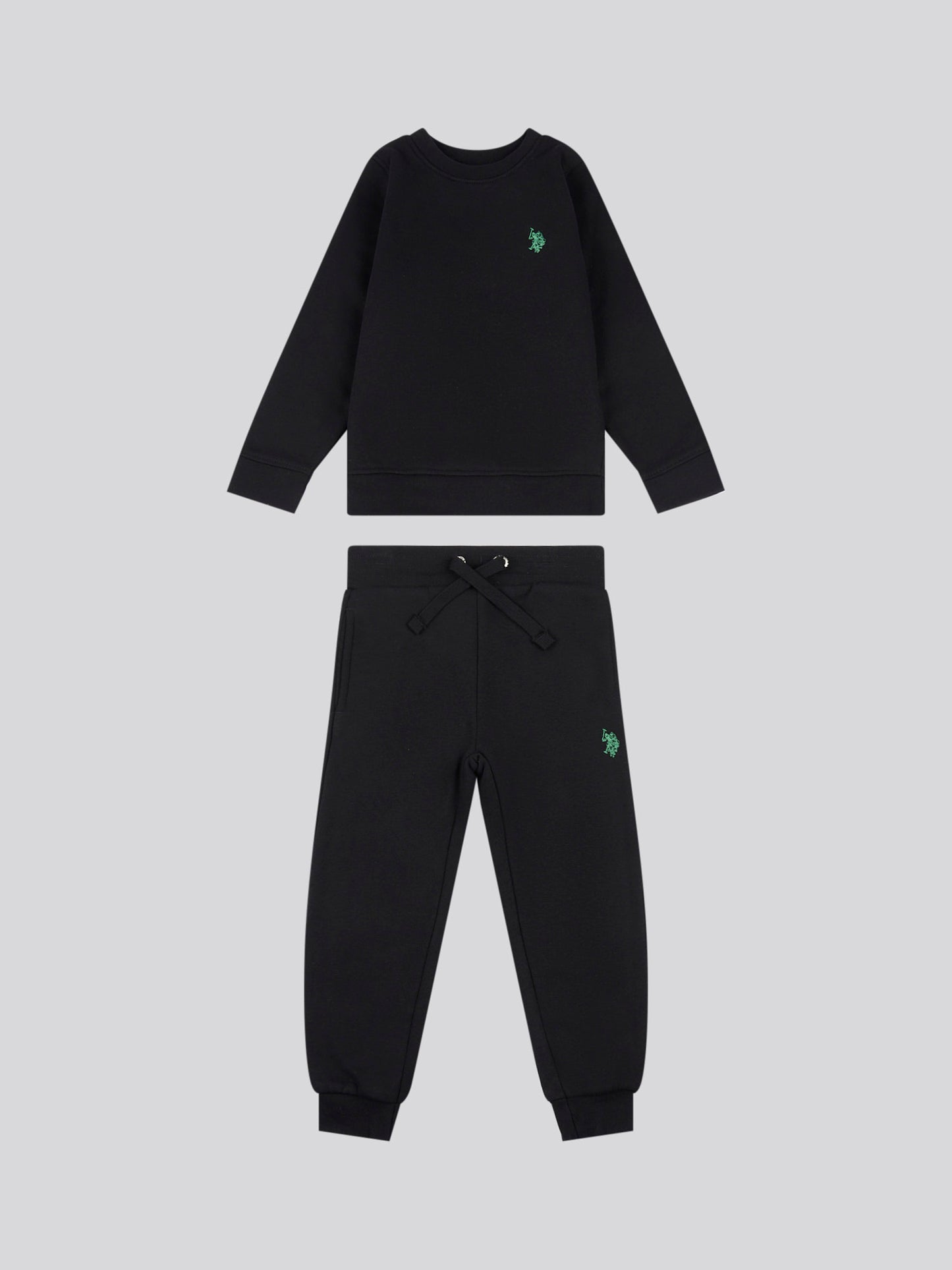 Boys Double Horsemen Crew & Jogger Set in Black