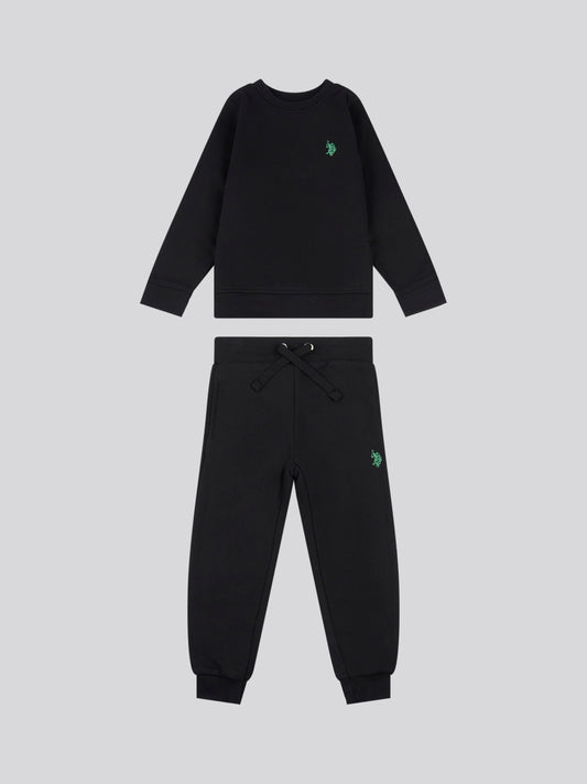 Boys Double Horsemen Crew & Jogger Set in Black