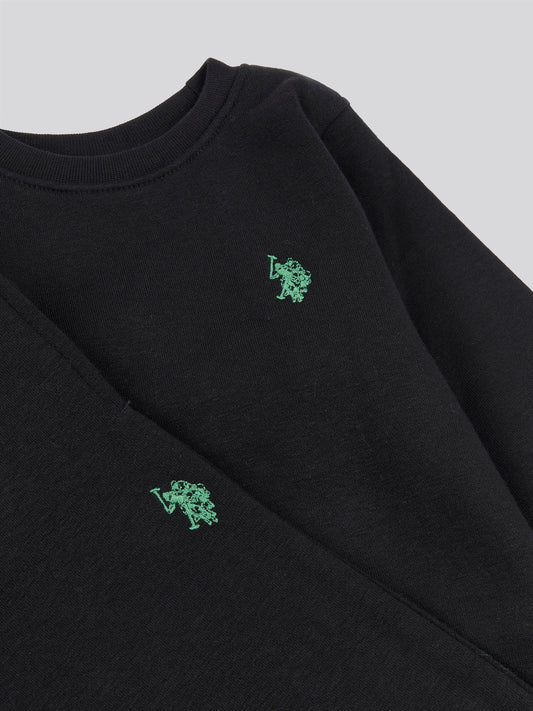 Boys Double Horsemen Crew & Jogger Set in Black