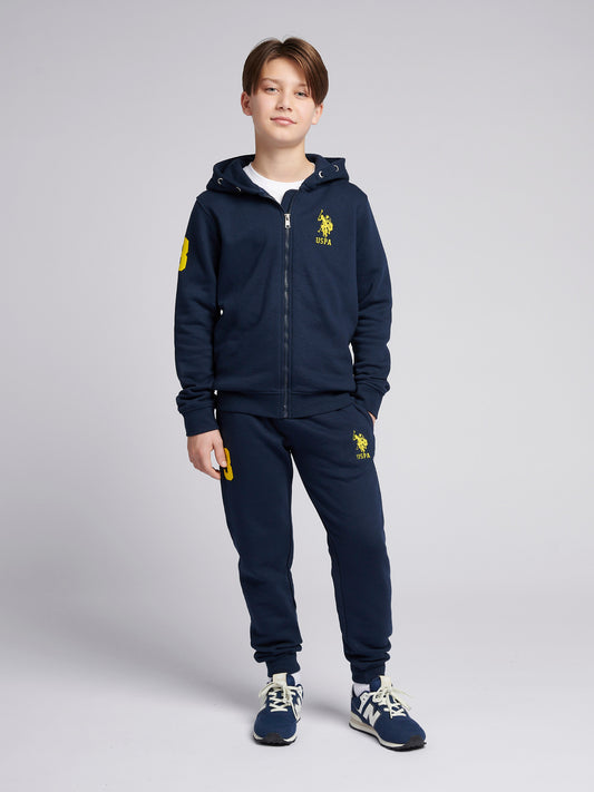 Boys Player 3 Zip Hoodie & Jogger Set in Dark Sapphire Navy / Empire Yellow DHM