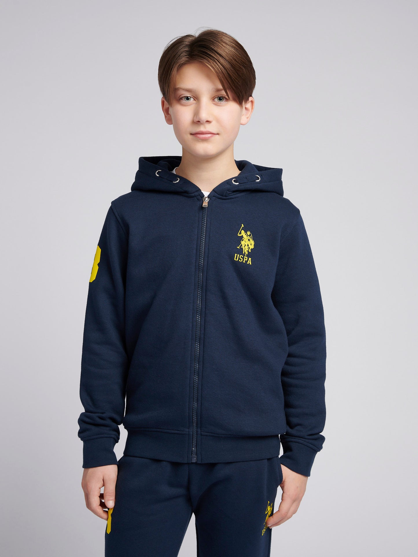 Boys Player 3 Zip Hoodie & Jogger Set in Dark Sapphire Navy / Empire Yellow DHM
