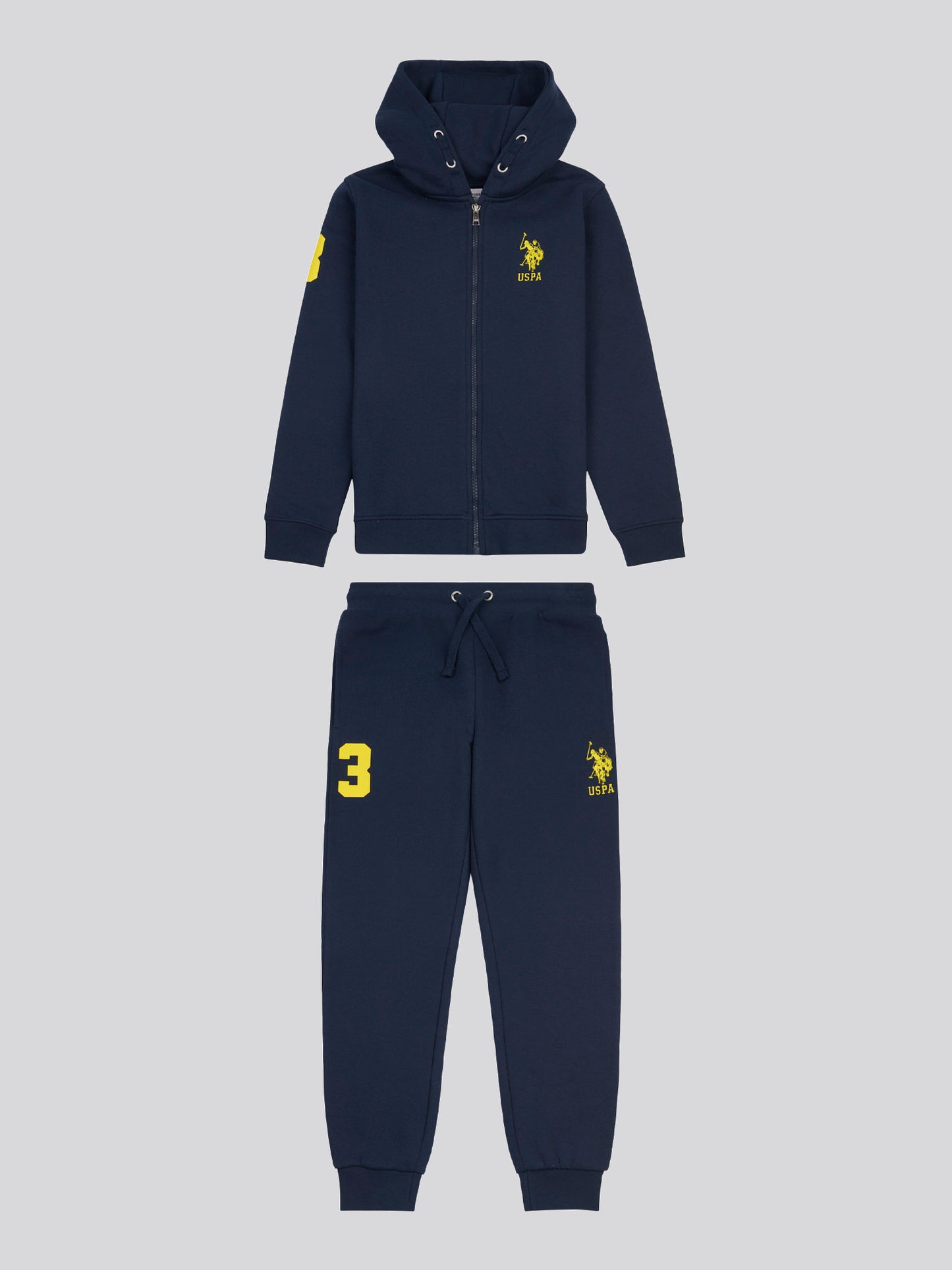 Boys Player 3 Zip Hoodie & Jogger Set in Dark Sapphire Navy / Empire Yellow DHM
