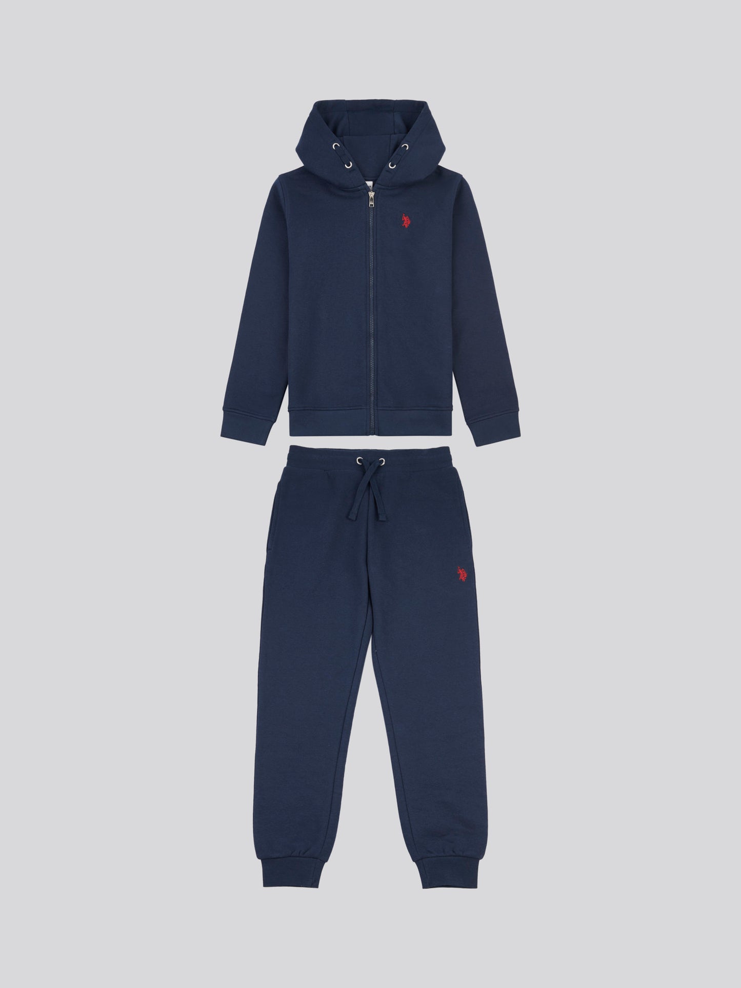 Boys Double Horsemen Zip Hoodie & Jogger Set in Dark Sapphire Navy / Haute Red DHM