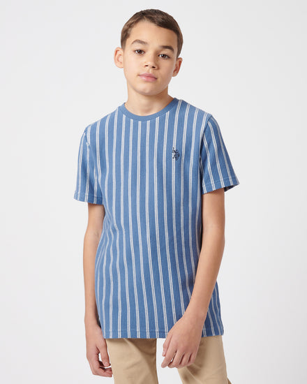 Boys Vertical Texture T-Shirt in Blue Horizon