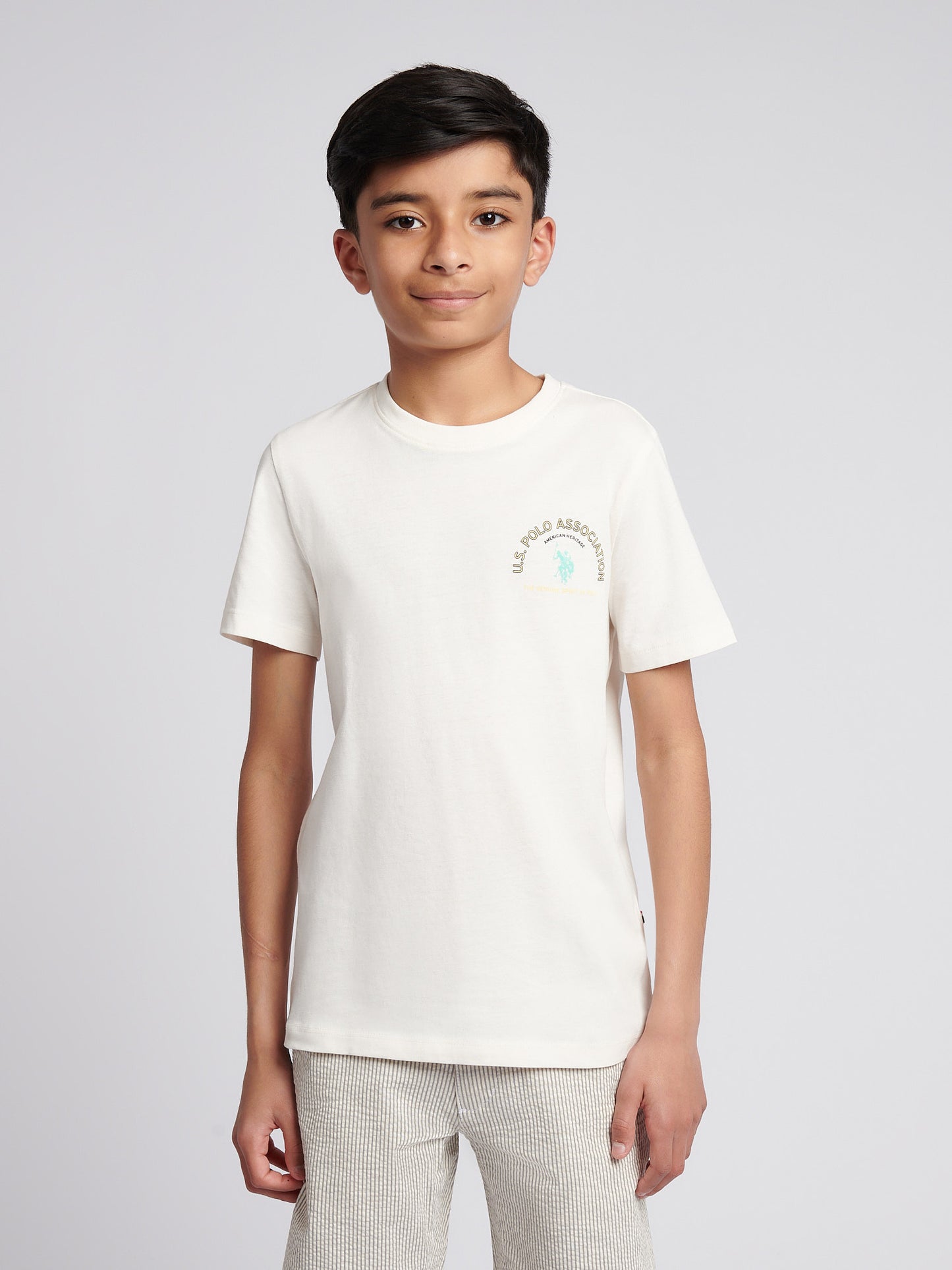 Boys Front Back Print Graphic T-Shirt in Whisper White