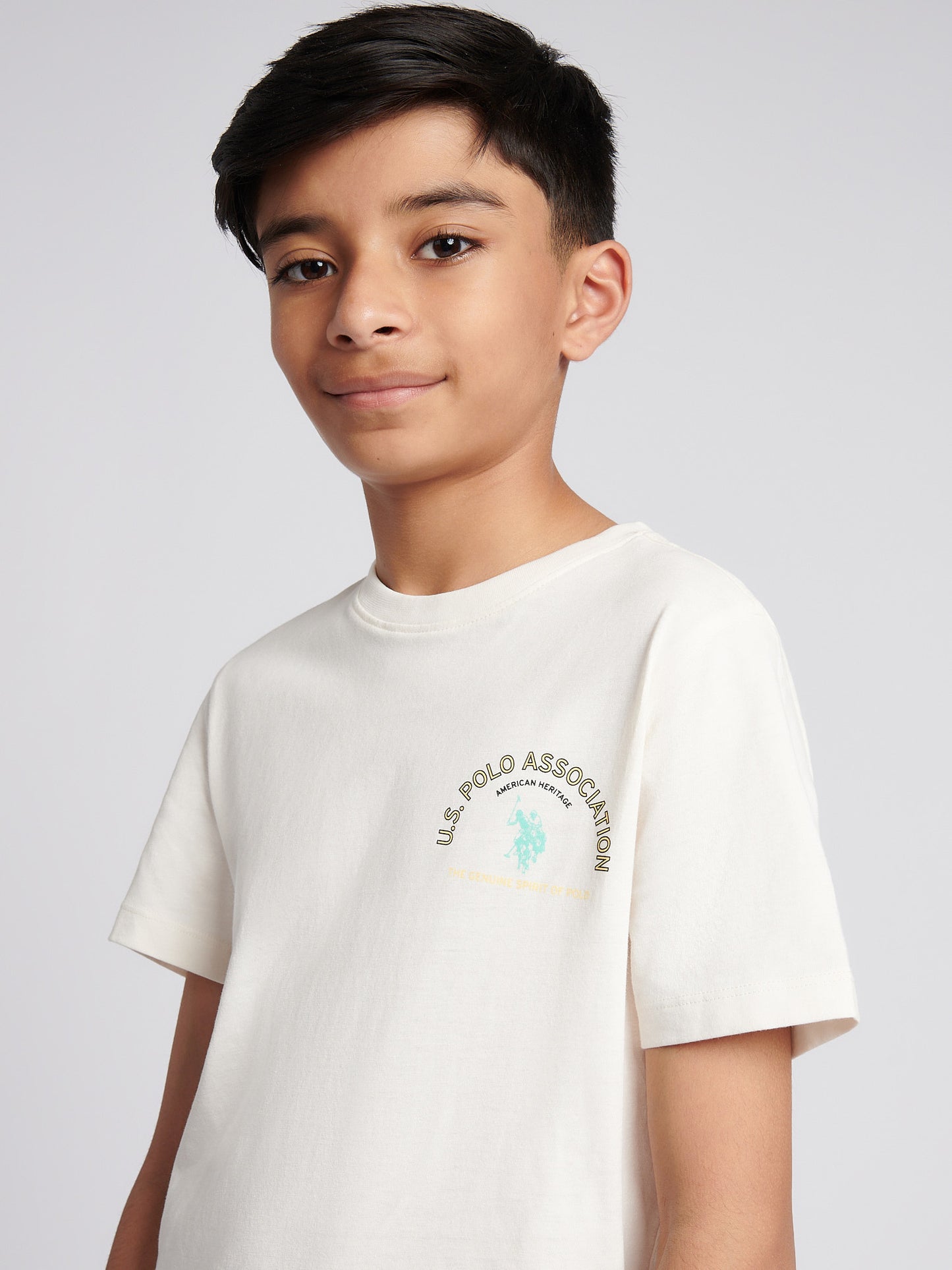 Boys Front Back Print Graphic T-Shirt in Whisper White