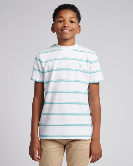 Boys Terry Stripe T-Shirt in Bright White