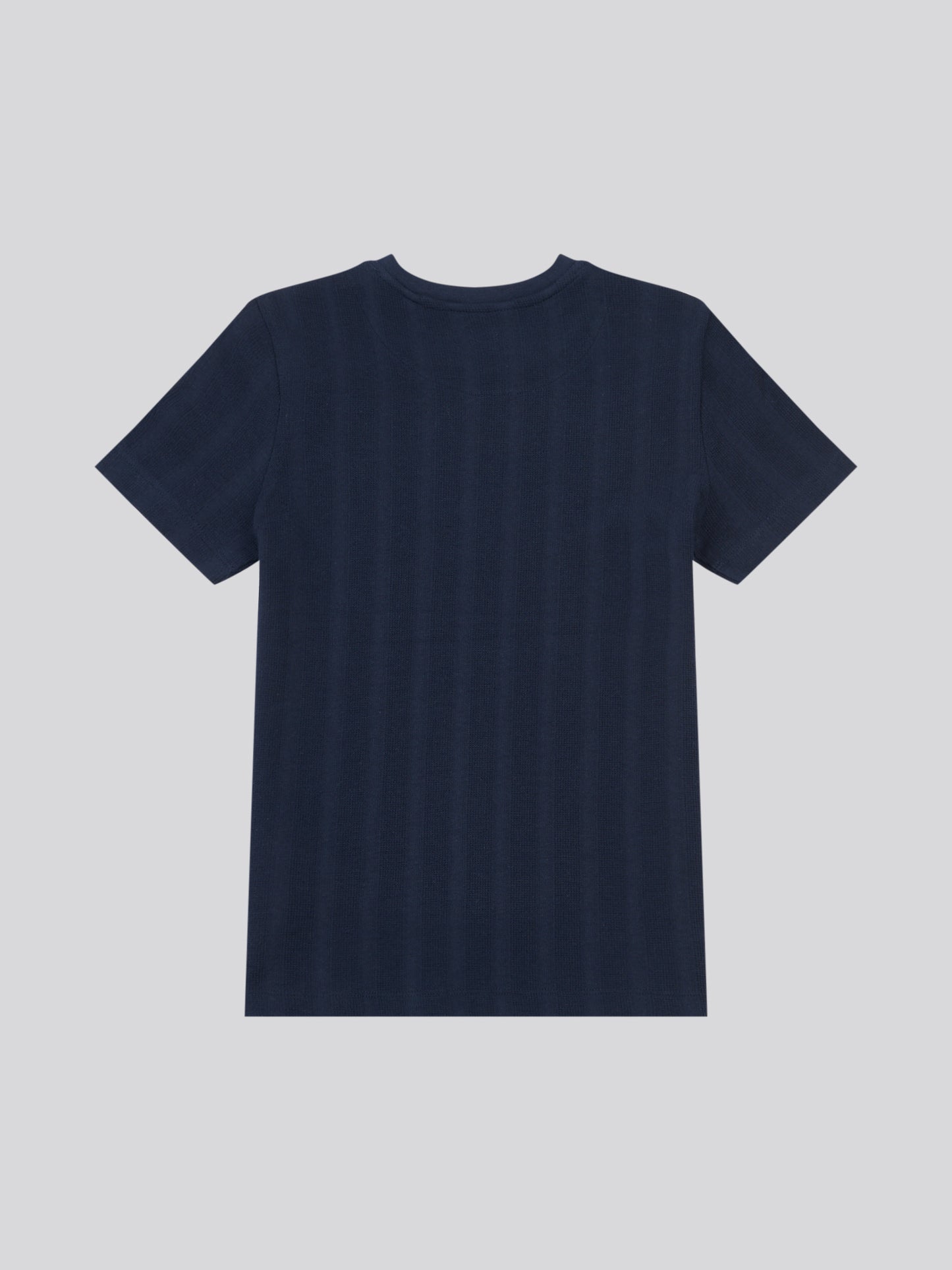 Boys Vertical Stripe Textured T-Shirt in Dark Sapphire Navy / Moonlight Blue DHM