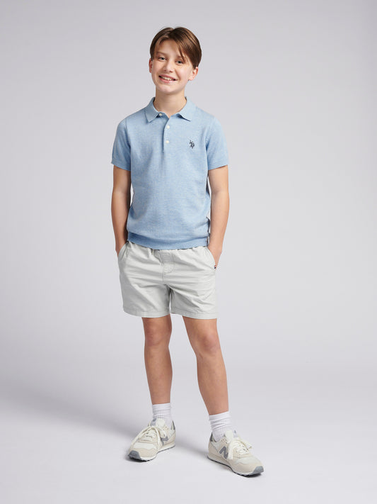 Boys Combed Cotton Polo Shirt in Parisian Blue Marl