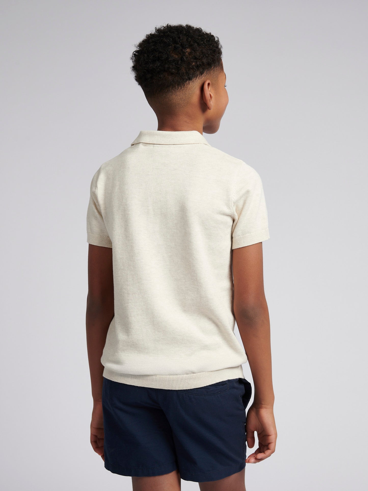 Boys Combed Cotton Polo Shirt in Birch Marl