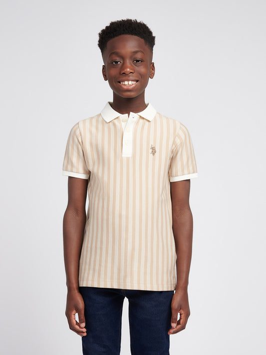 Boys Vertical Stripe Polo Shirt in Doeskin