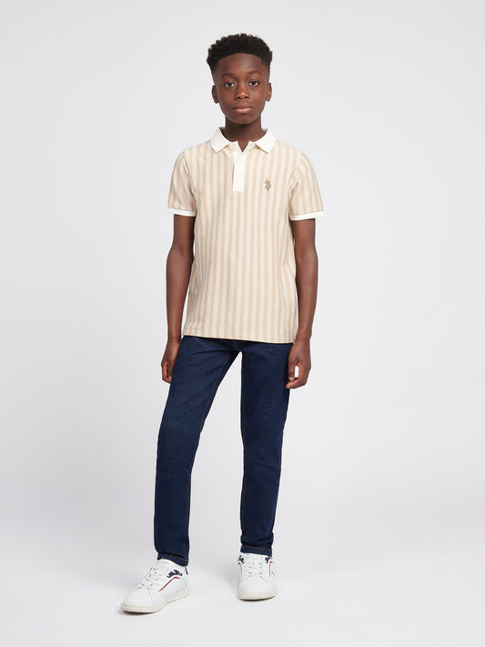 Boys Vertical Stripe Polo Shirt in Doeskin