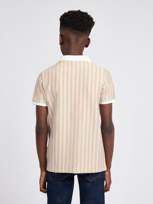Boys Vertical Stripe Polo Shirt in Doeskin