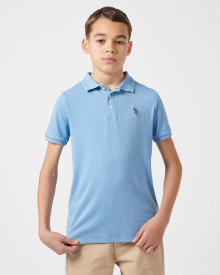Boys Double Horsemen Rib Polo Shirt in Allure