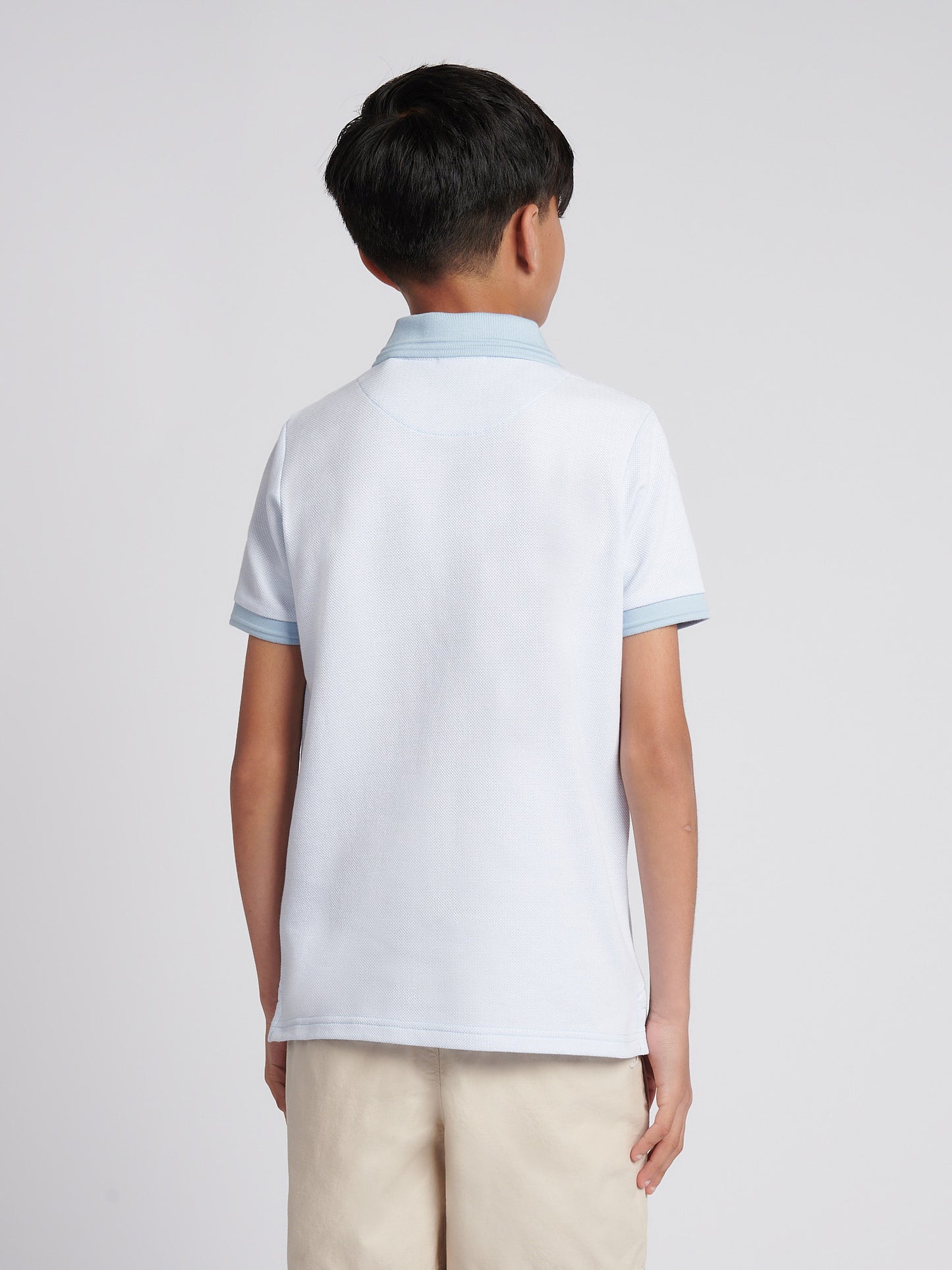 Boys Smart Two Tone Zip Polo Shirt in Chambray Blue