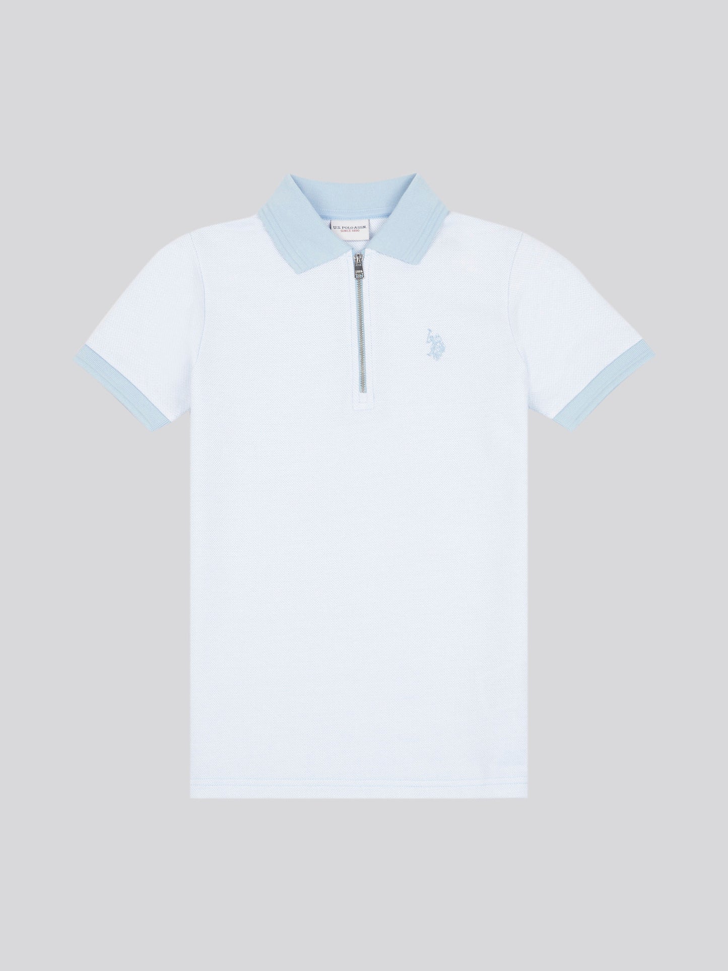 Boys Smart Two Tone Zip Polo Shirt in Chambray Blue