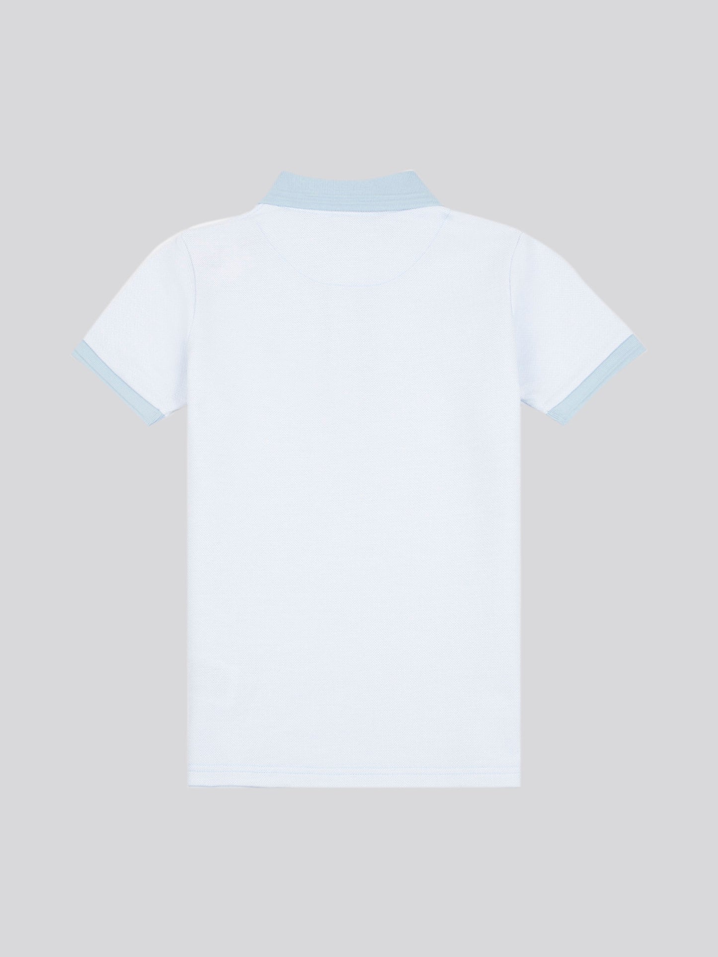 Boys Smart Two Tone Zip Polo Shirt in Chambray Blue