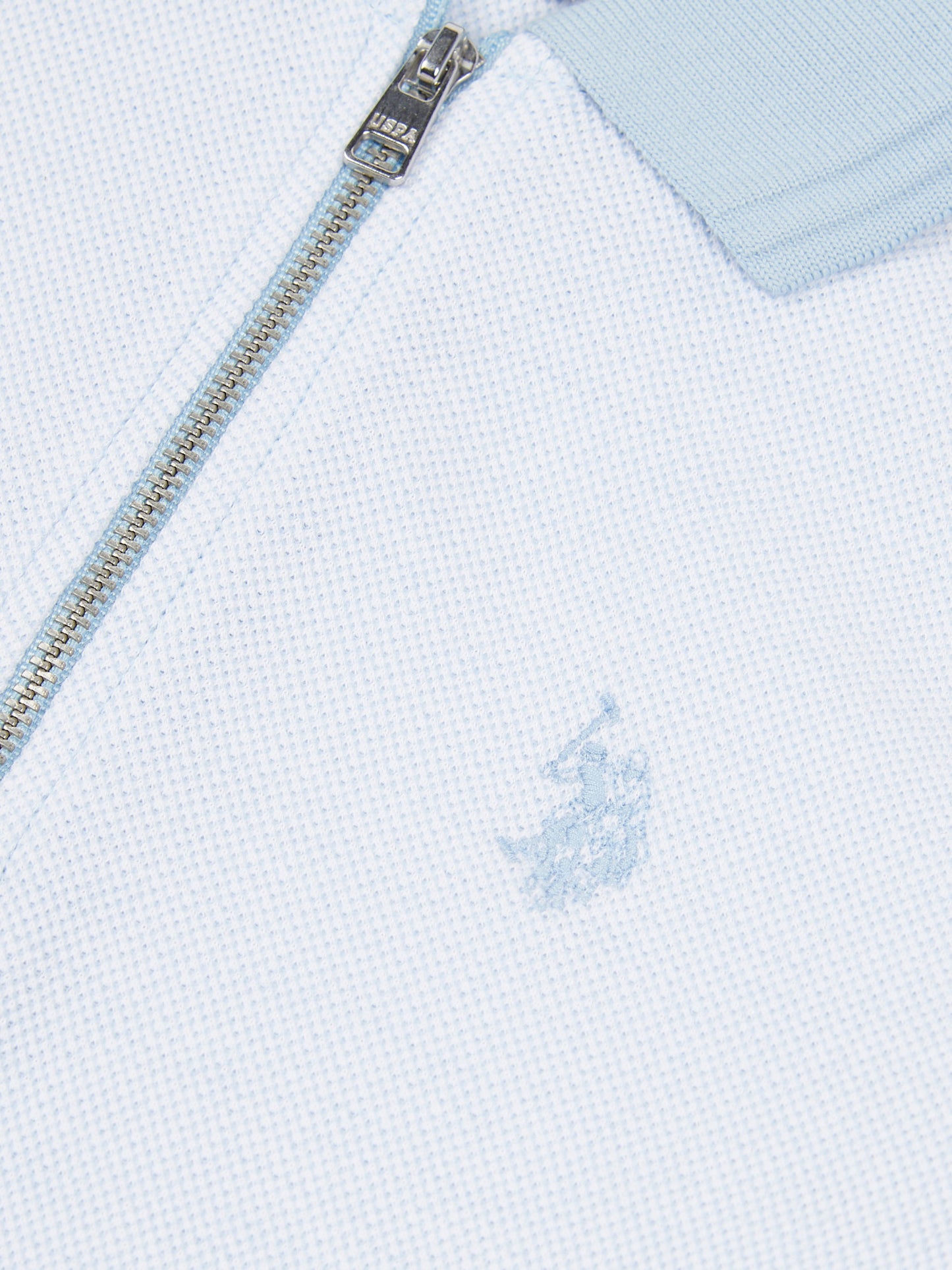 Boys Smart Two Tone Zip Polo Shirt in Chambray Blue