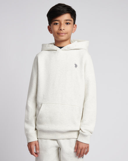 Boys Double Horsemen Herringbone Hoodie in Light Grey Marl