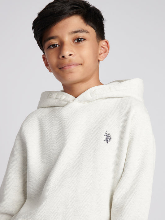 Boys Double Horsemen Herringbone Hoodie in Light Grey Marl