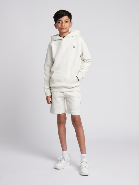 Boys Double Horsemen Herringbone Hoodie in Light Grey Marl