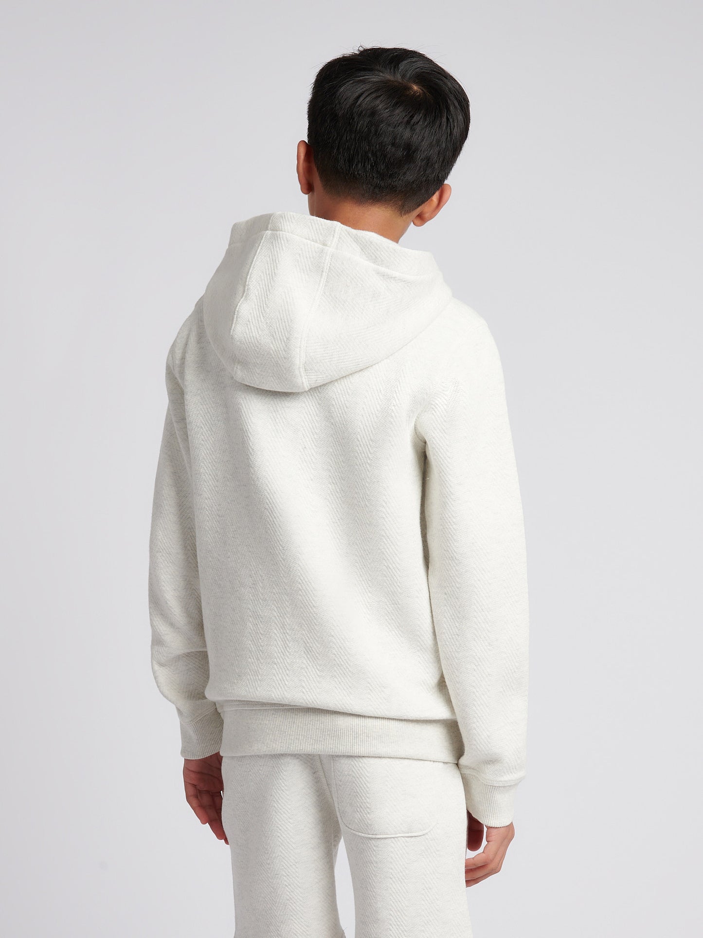 Boys Double Horsemen Herringbone Hoodie in Light Grey Marl
