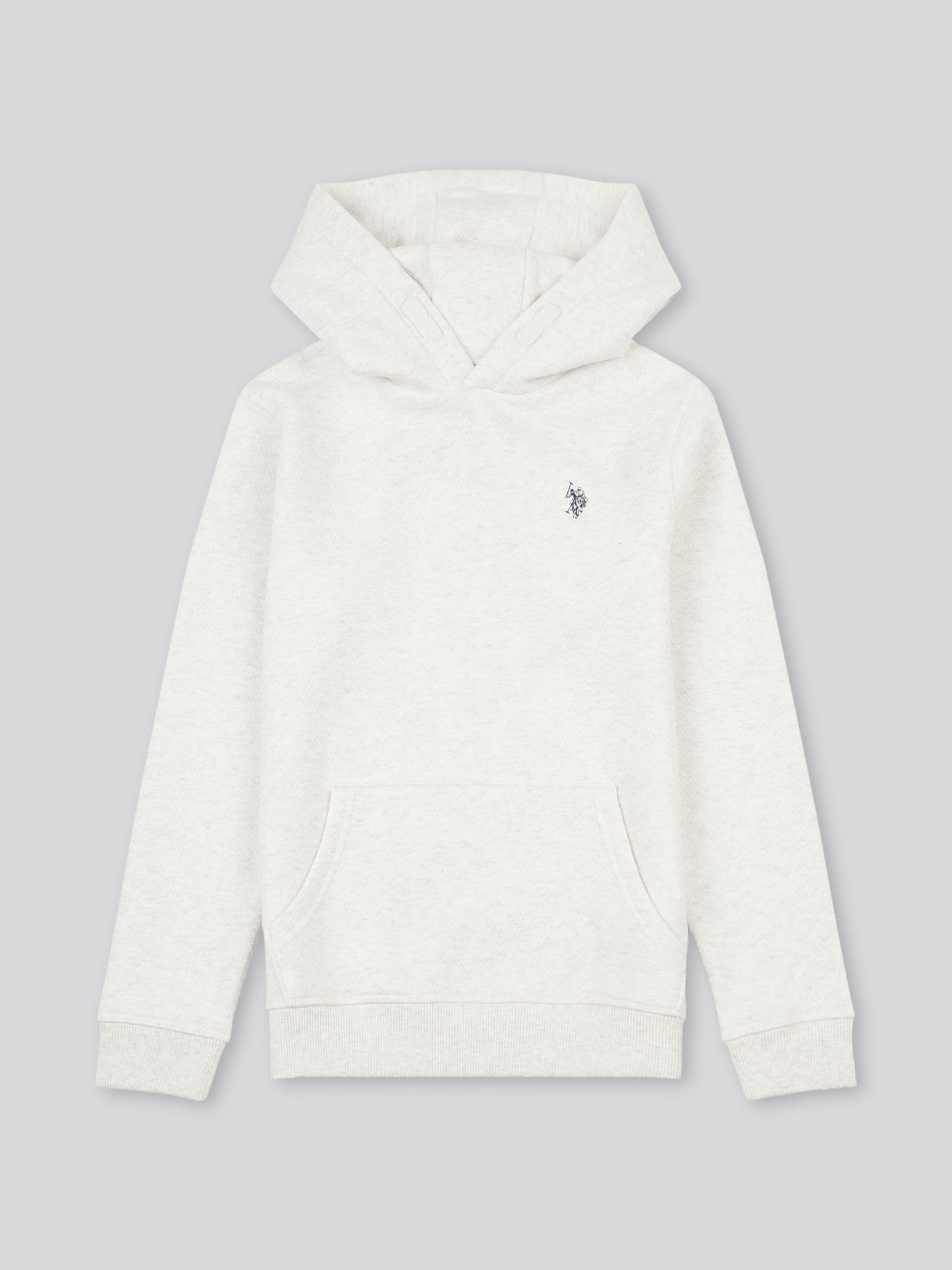 Boys Double Horsemen Herringbone Hoodie in Light Grey Marl