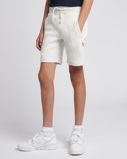 Boys Double Horsemen Herringbone Sweat Short in Light Grey Marl