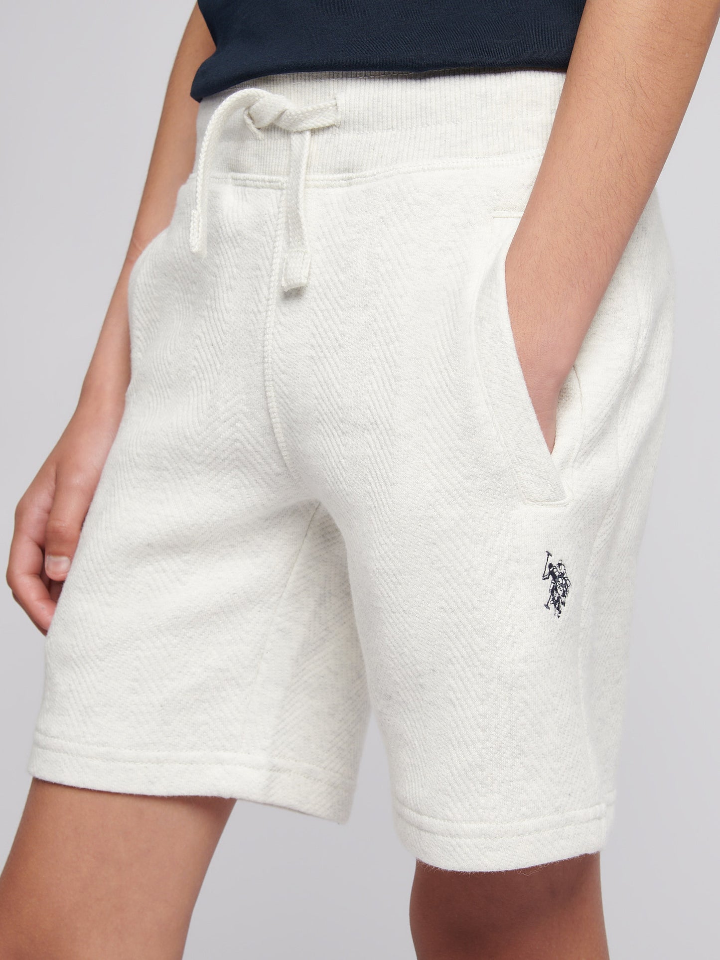 Boys Double Horsemen Herringbone Sweat Short in Light Grey Marl