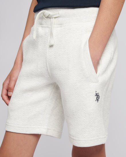 Boys Double Horsemen Herringbone Sweat Short in Light Grey Marl