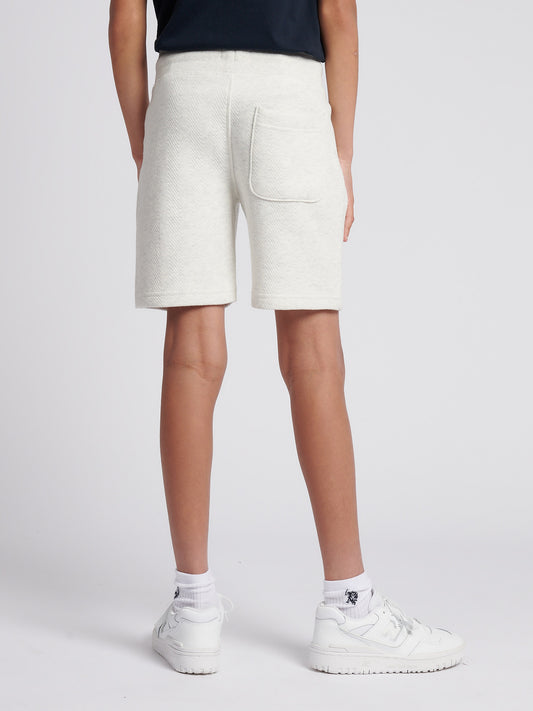 Boys Double Horsemen Herringbone Sweat Short in Light Grey Marl